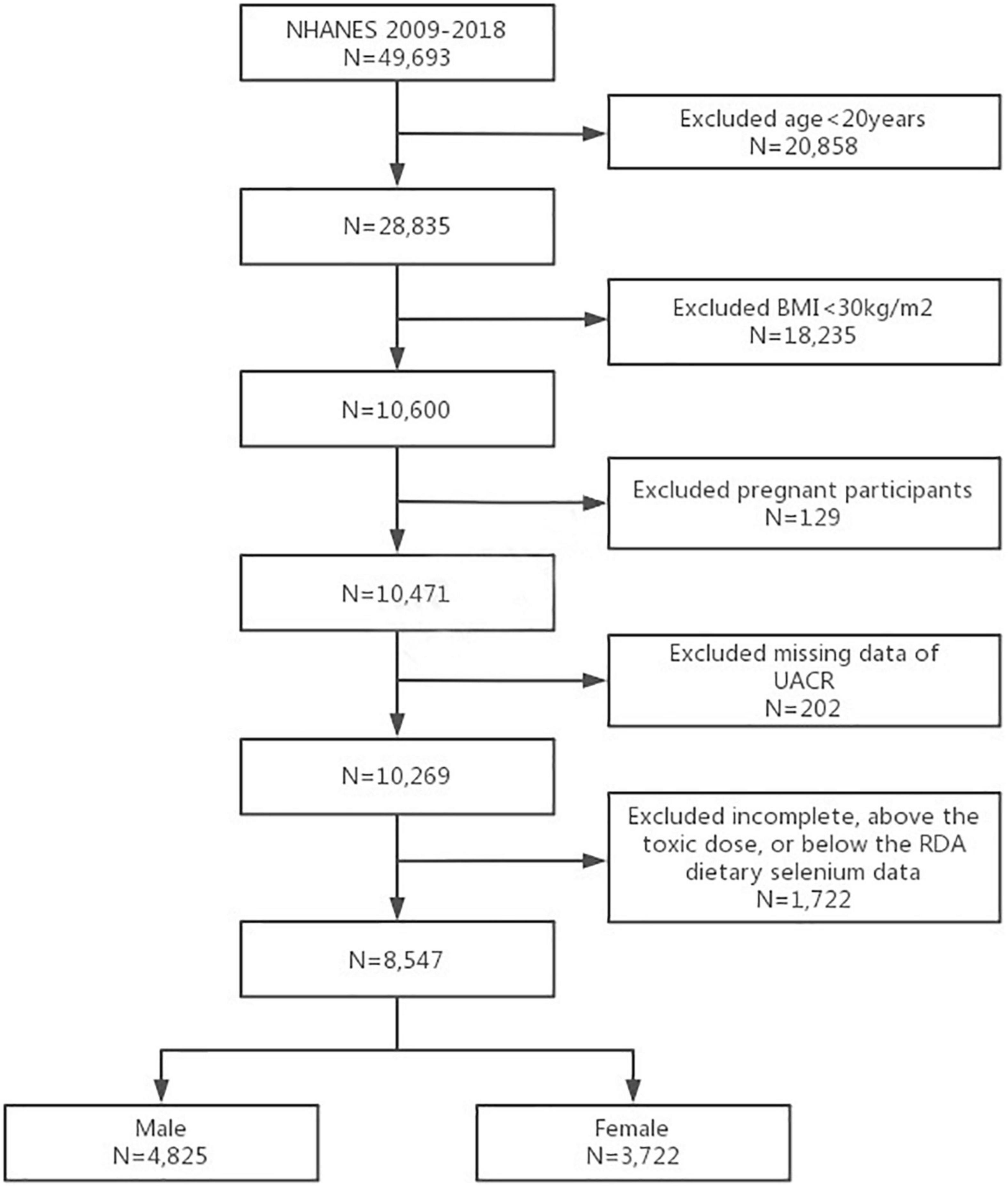 Excess selenium intake is associated with microalbuminuria in female but not in male among adults with obesity: Results from NHANES 2009–2018